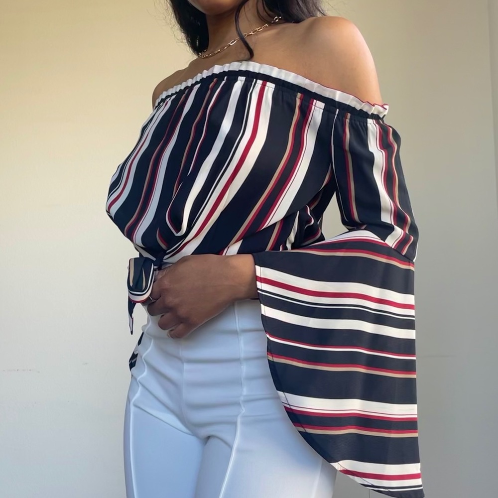 Off the Shoulder Tie Front Top